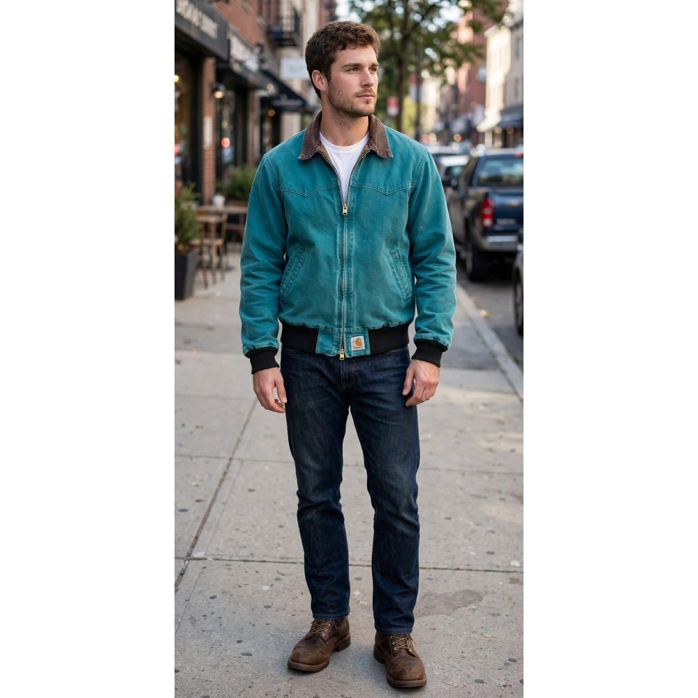 Carhartt Vtg Mens Large Santa Fe Jacket 90s Teal Western Duck Canvas Coat